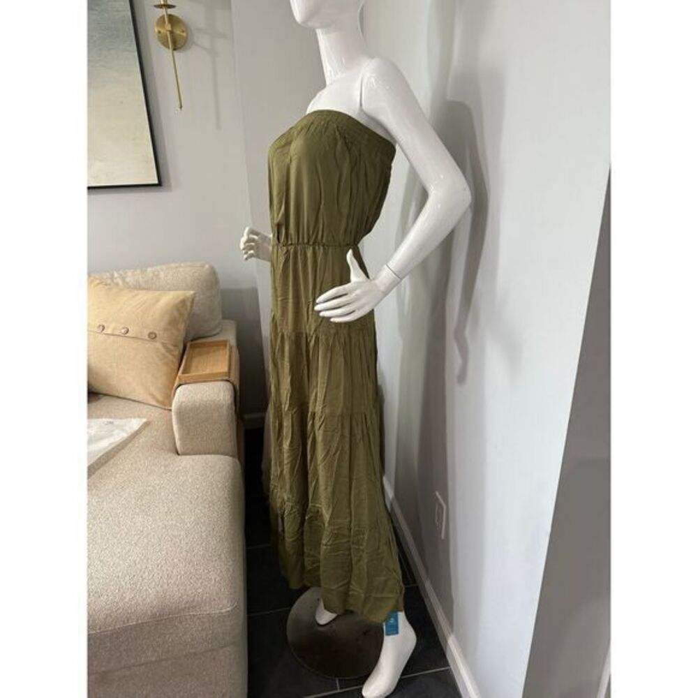 Cupshe Olive Green Strapless Tiered Maxi Dress Boho Summer Chic Size Small - Picture 12 of 15